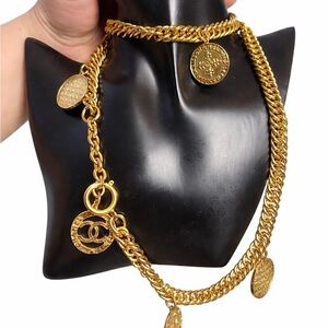 CHANEL 24K Gold Plated Coin Charm Chain Necklace